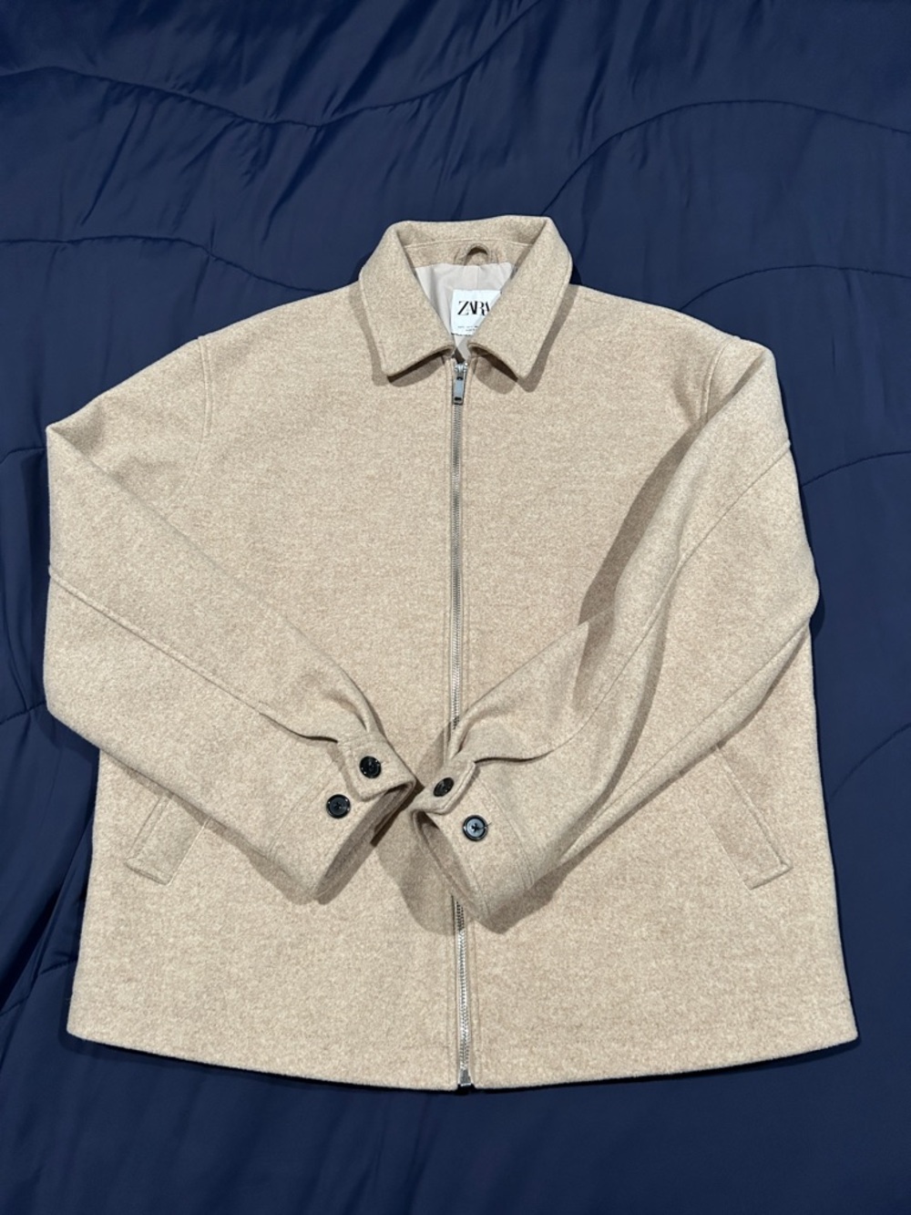 Zara Beige Zip-Front Wool-Blend Jacket